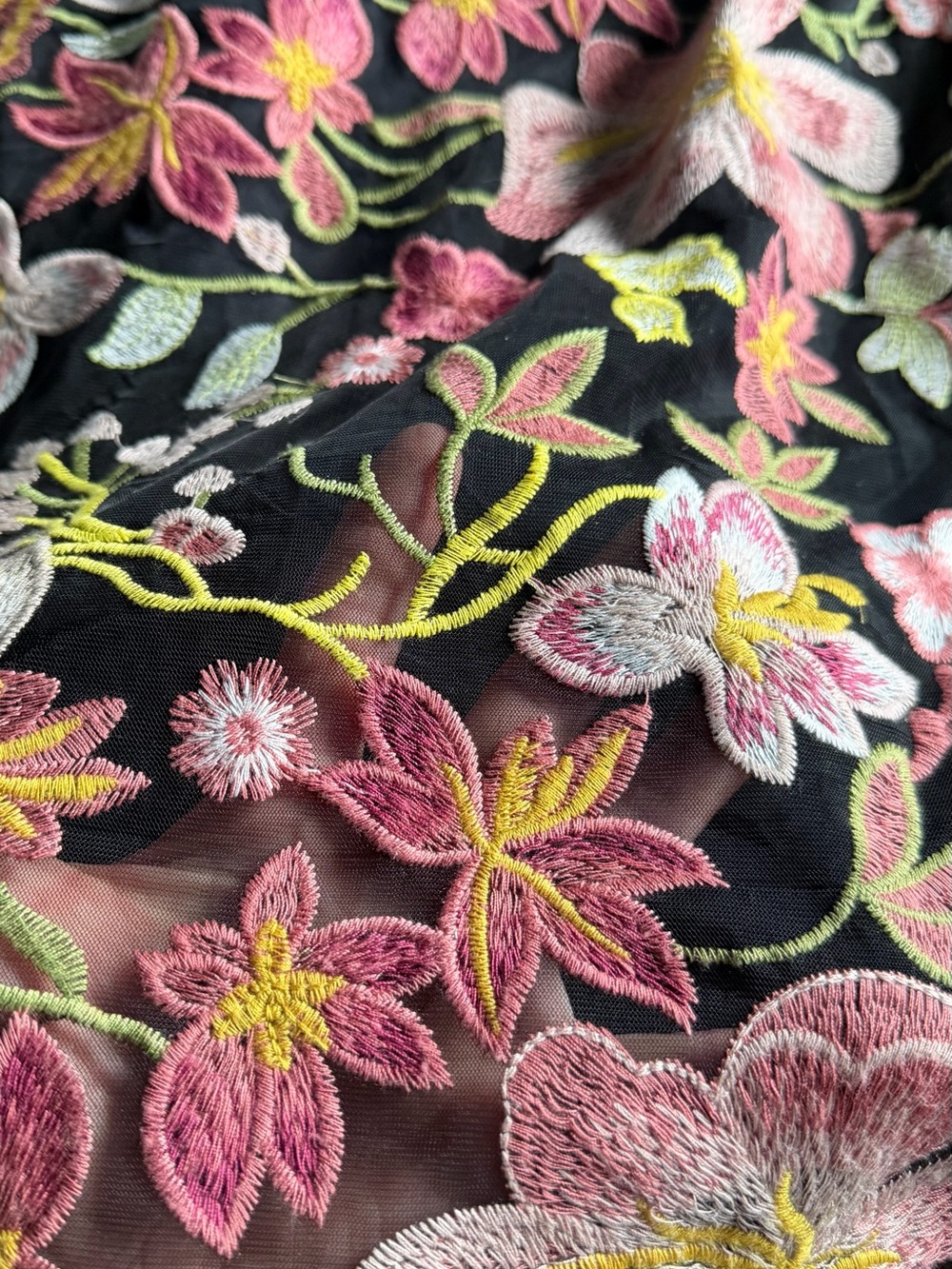 Sam Edelman Black Midi Dress with Pink, Yellow & Green Floral Embroidery - Picture 10 of 10